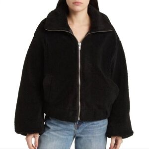 NWT Free People Get Cozy Teddy Jacket Black Size M